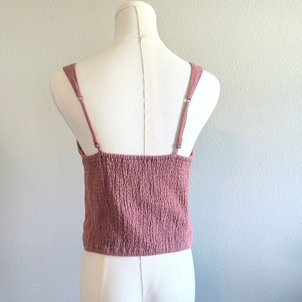 Abercrombie & Fitch Linen Blend Button Front Smocked Cami Top Pink Womens Medium - Picture 3 of 6